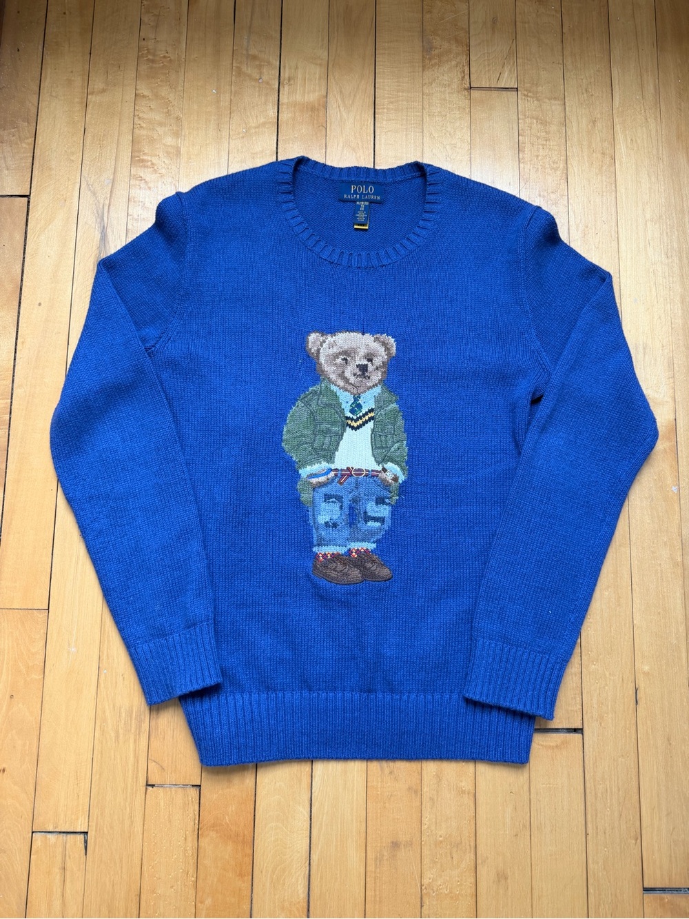 Polo by Ralph Lauren Royal Blue Bear Intarsia Crewneck Sweater